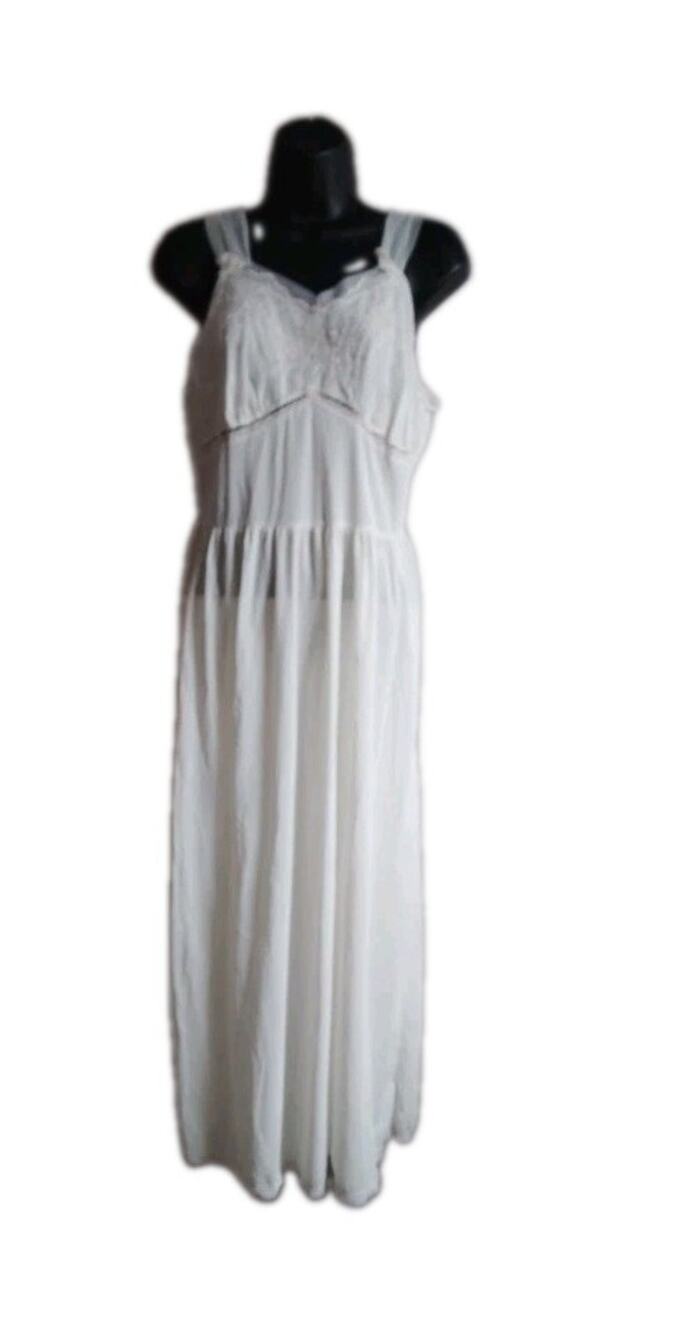 Vintage Lingerie Gown Long Lacy Nylon Small